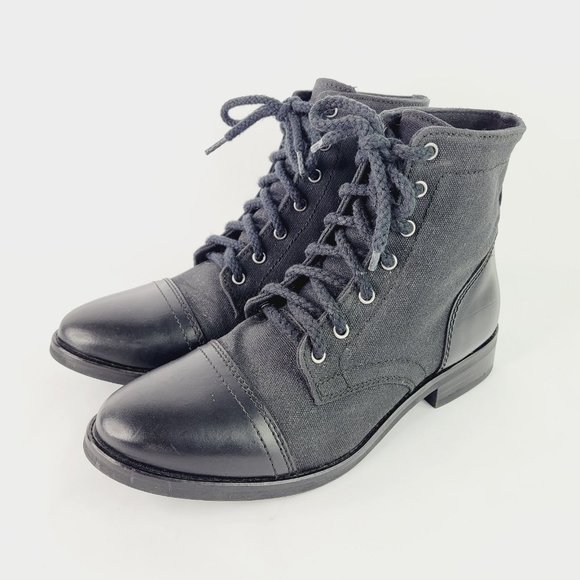 Thursday Boot Co Womens Size 8 Black Twill Canvas Leather Captain Lace Up Boots - Picture 1 of 15